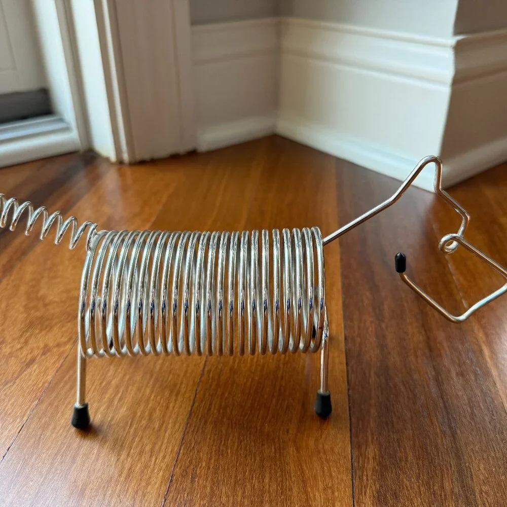Vintage MCM Scottie Dog Slinky Spring Metal Letter / Pen Holder Silver tone